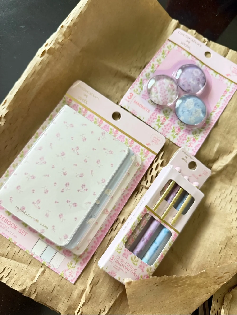 LoveShackFancy x Target Yoobi 3pk Mini Journals, stylus ballpoints pens Magnets